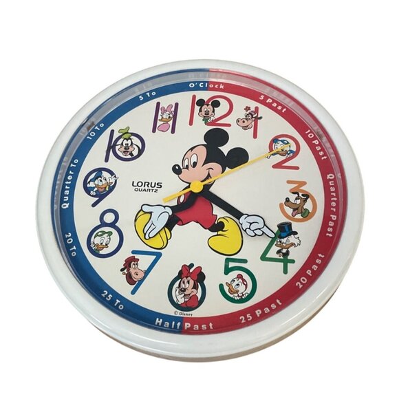 Vtg Walt Disney Mickey Mouse Wall Clock Lorus Quartz Moving Arms Works Orig Box - Picture 2 of 9